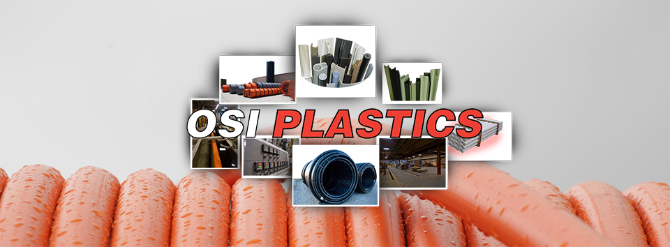 OSI Plastics Logo over a reel of pipe